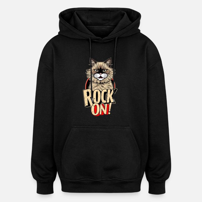 Katze - Rock on - Oversized Unisex Hoodie - Schwarz