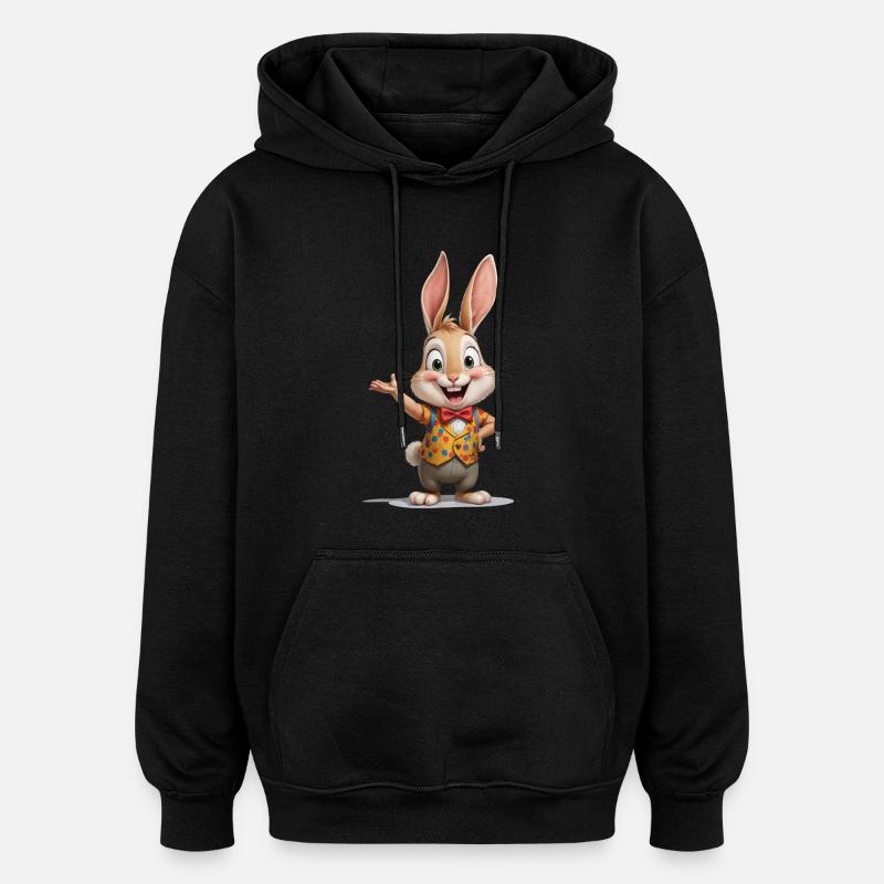 Lapin heureux - Sweat à capuche oversize unisexe - noir
