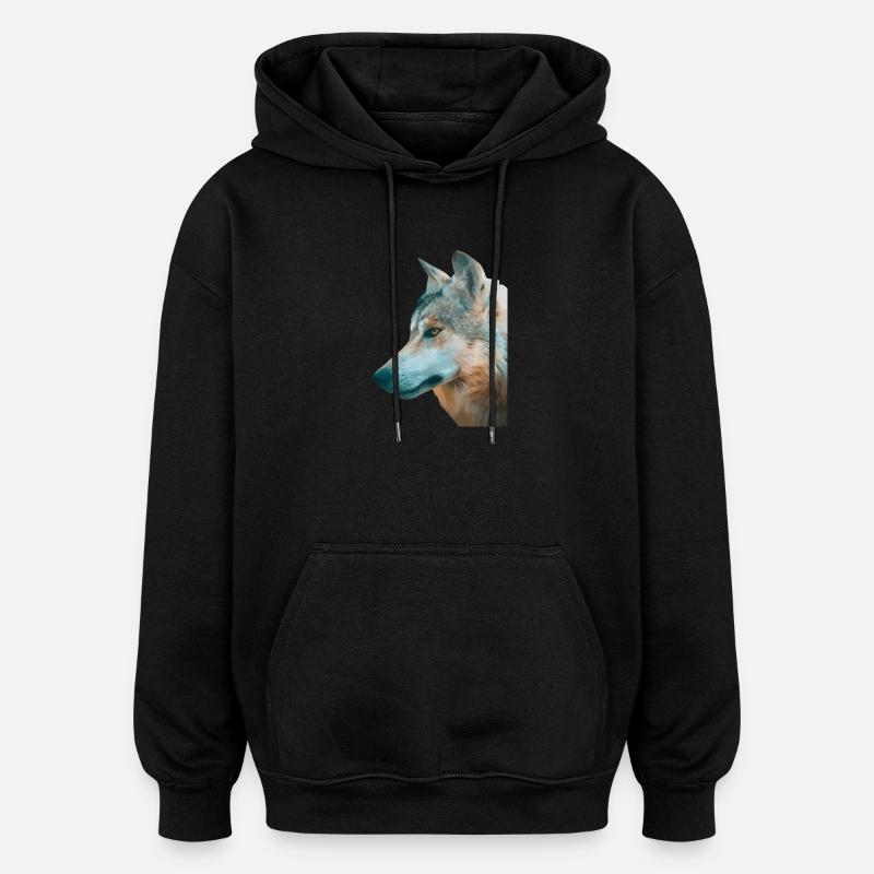 Wolfs Kopf Aquarellprint - Oversized Unisex Hoodie - Schwarz