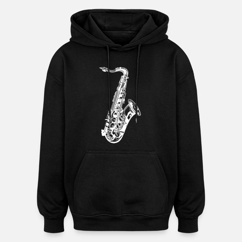 Croquis de saxophone - Sweat à capuche oversize unisexe - noir