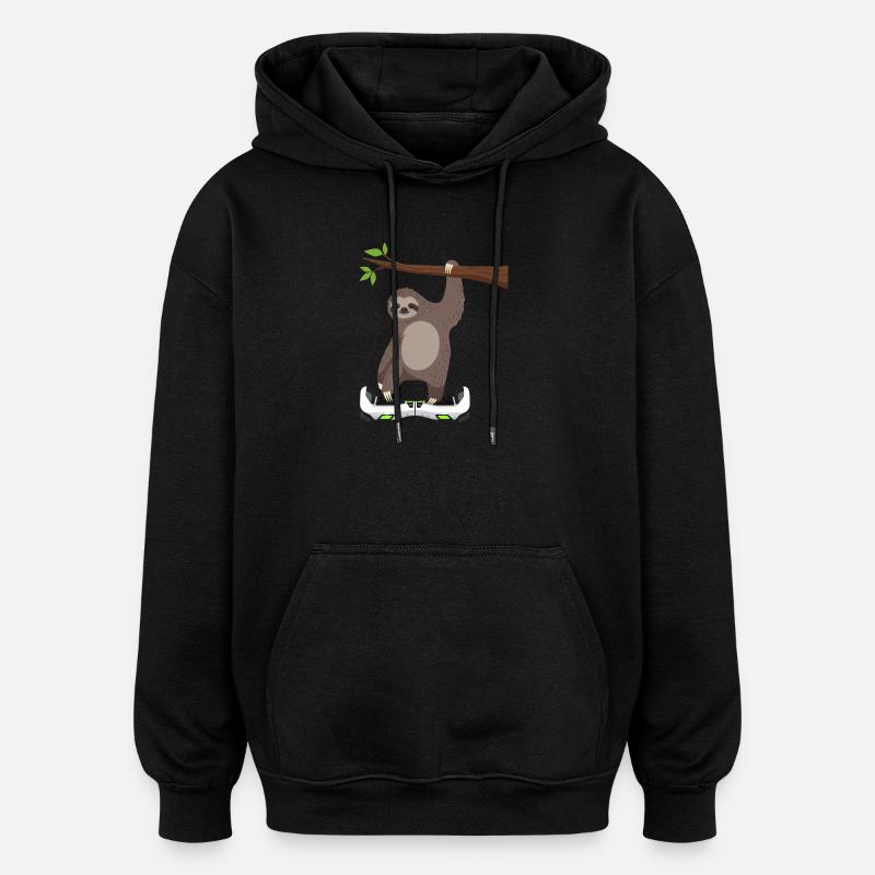 Sloth Chilling Hoverboard Cartoon Technique Same - Oversized Unisex Hoodie - black