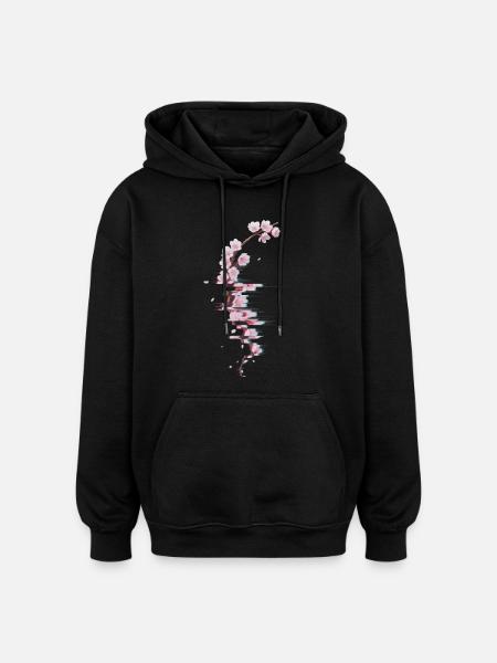 Glitch Kirschblüte moderner Blütenzweig - Oversized Unisex Hoodie - Schwarz