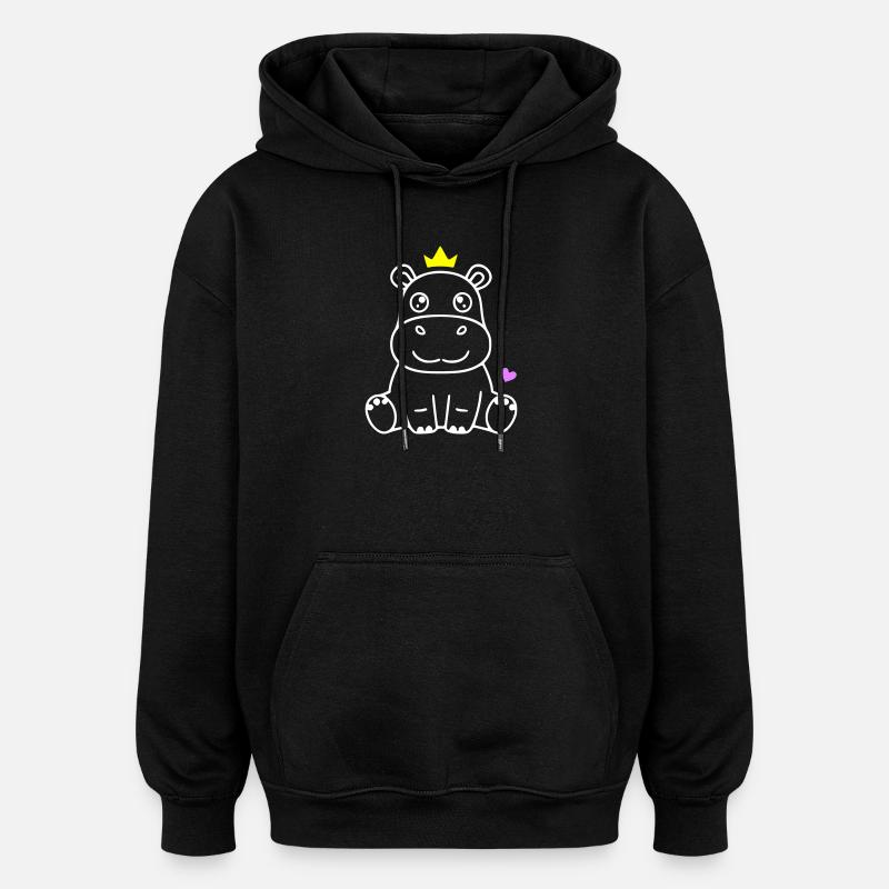 Nilpferd mit Krone Prinz Prinzessin - Oversized Unisex Hoodie - Schwarz