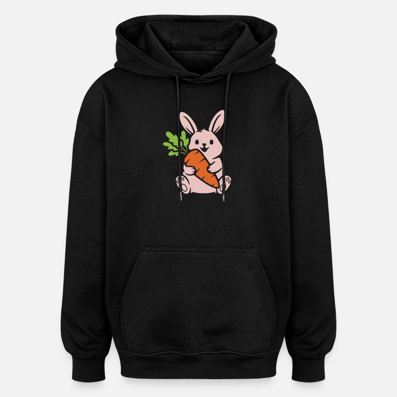 Cute Bunny with Carrot Carrot Comic - Oversized Unisex Hoodie - black