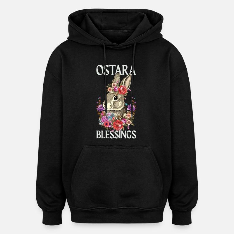 Ostara Blessings Happy Easter Rabbit - Oversized Unisex Hoodie - black