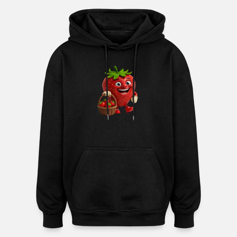 Fraise avec visage - Sweat à capuche oversize unisexe - noir