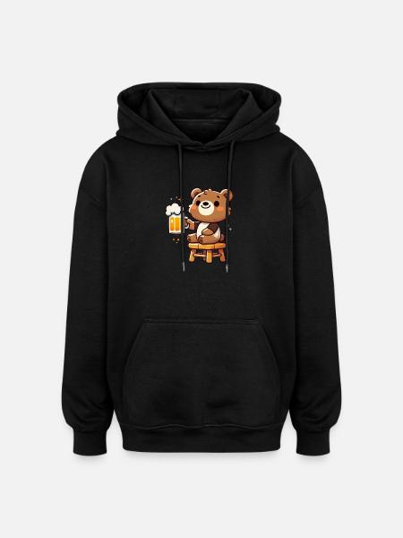 Cute Bear Drinking Beer 3 - Oversized Unisex Hoodie - Schwarz