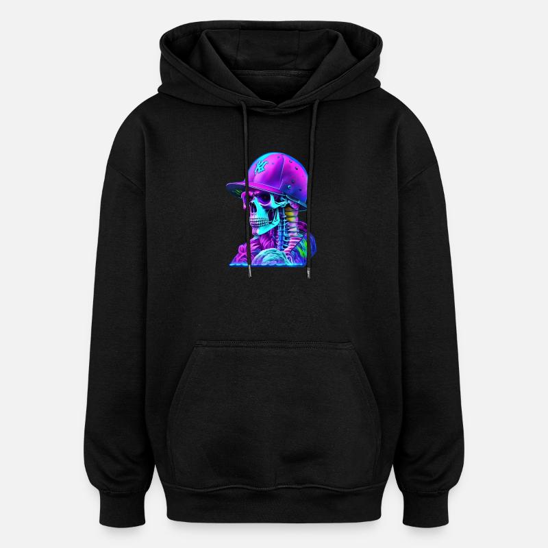 Squelette avec casquette - Sweat à capuche oversize unisexe - noir