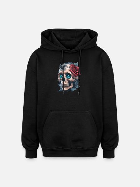 Skull with roses - Oversized Unisex Hoodie - black