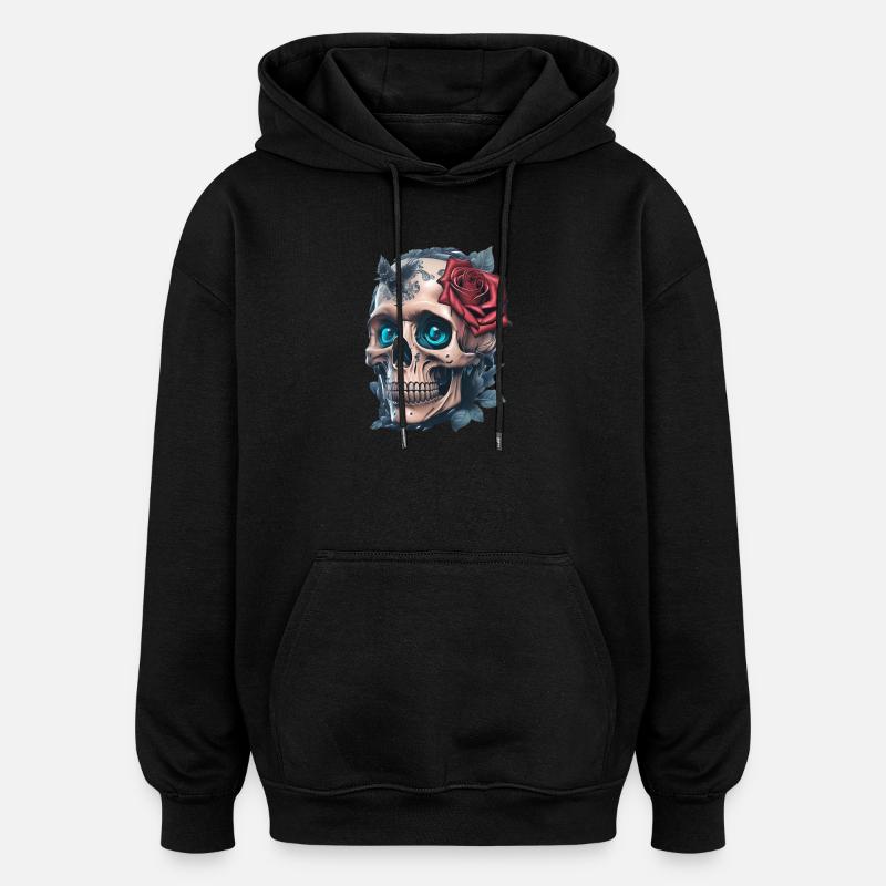 Crâne avec des roses - Sweat à capuche oversize unisexe - noir