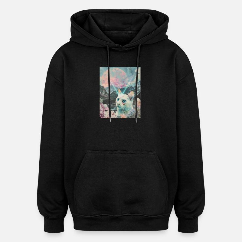 Comet cat between blooming peaks - Oversized Unisex Hoodie - black