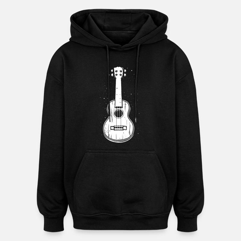 Dessin de ukulélé - Sweat à capuche oversize unisexe - noir