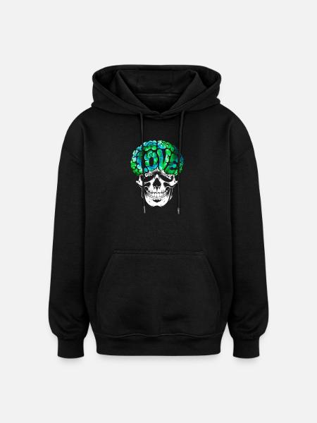 Psychedelic Skull Brain Love Tee - Oversized Unisex Hoodie - black