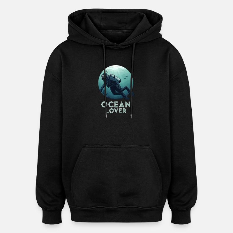 Ocean Lover Diver - Oversized Unisex Hoodie - black