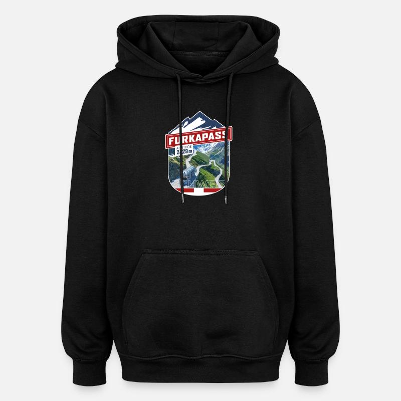 Sticker_CH_Furka - Sweat à capuche oversize unisexe - noir