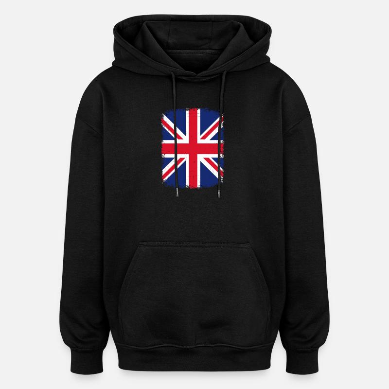 Graphique de l’Union Jack en détresse - Sweat à capuche oversize unisexe - noir