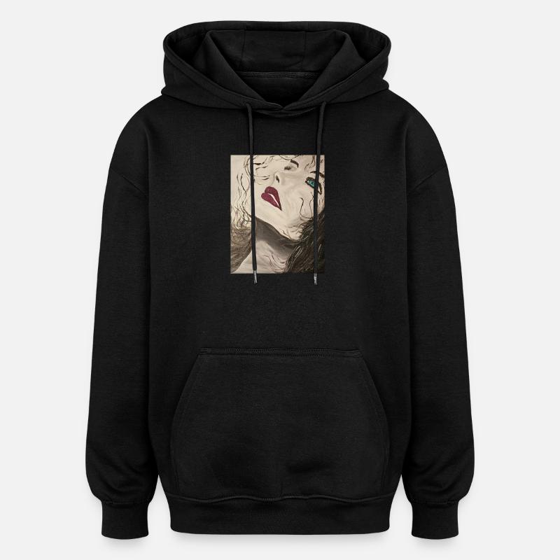Expressionistisches Porträt mit Blauem Blick - Oversized Unisex Hoodie - Schwarz
