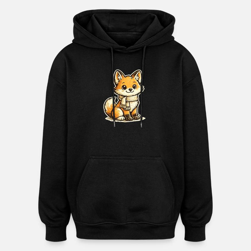 Warming fox with scarf - Oversized Unisex Hoodie - black