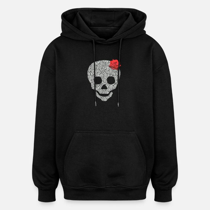 Schädel mit Rose - Oversized Unisex Hoodie - Schwarz