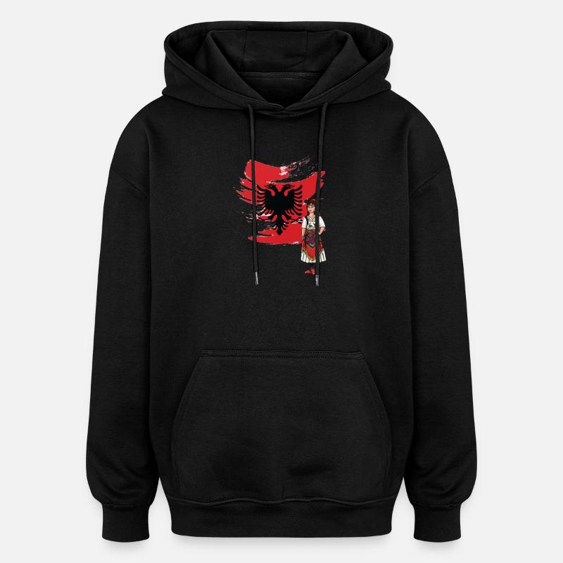 Drapeau albanais « Nuse albanaise » - Sweat à capuche oversize unisexe - noir