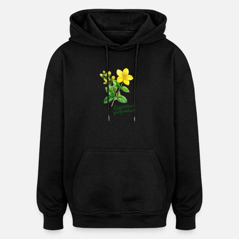 Hypericum perforatum - botanische Illustration - Oversized Unisex Hoodie - Schwarz