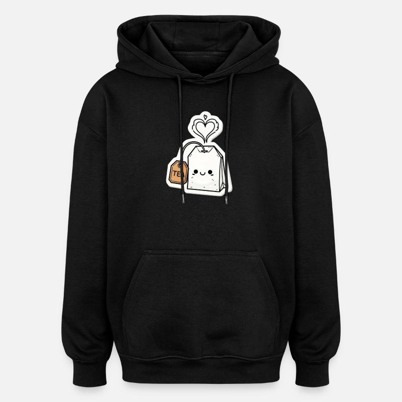 Kawaii Teebeutel mit Herzdampf - Oversized Unisex Hoodie - Schwarz