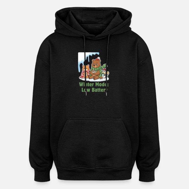Winter Mode: Tired, Wrapped Up & Hungry - Oversized Unisex Hoodie - black