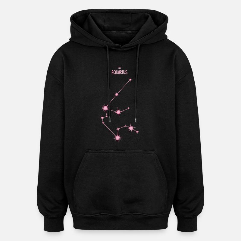 Signe du zodiaque Verseau, constellation rose - Sweat à capuche oversize unisexe - noir