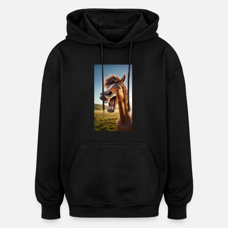 Lachendes Pferd - Oversized Unisex Hoodie - Schwarz