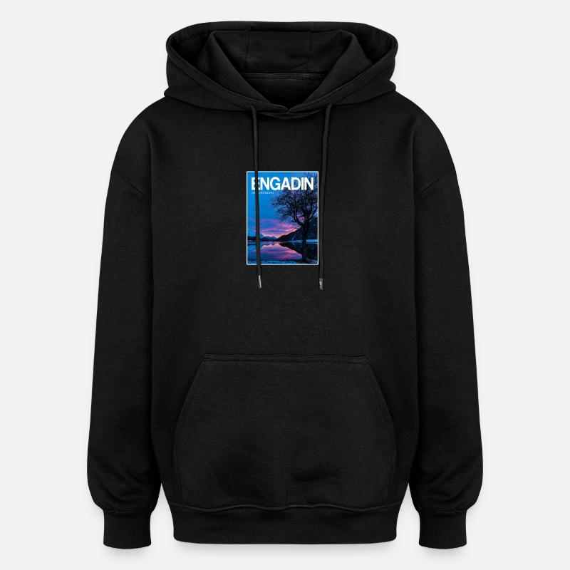 Engadin Seenlandschaft Abendlicht - Oversized Unisex Hoodie - Schwarz