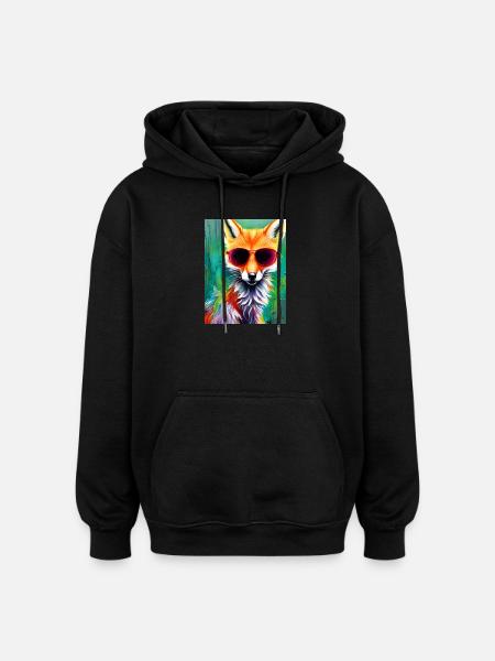 Neon fox with red sunglasses - Oversized Unisex Hoodie - black