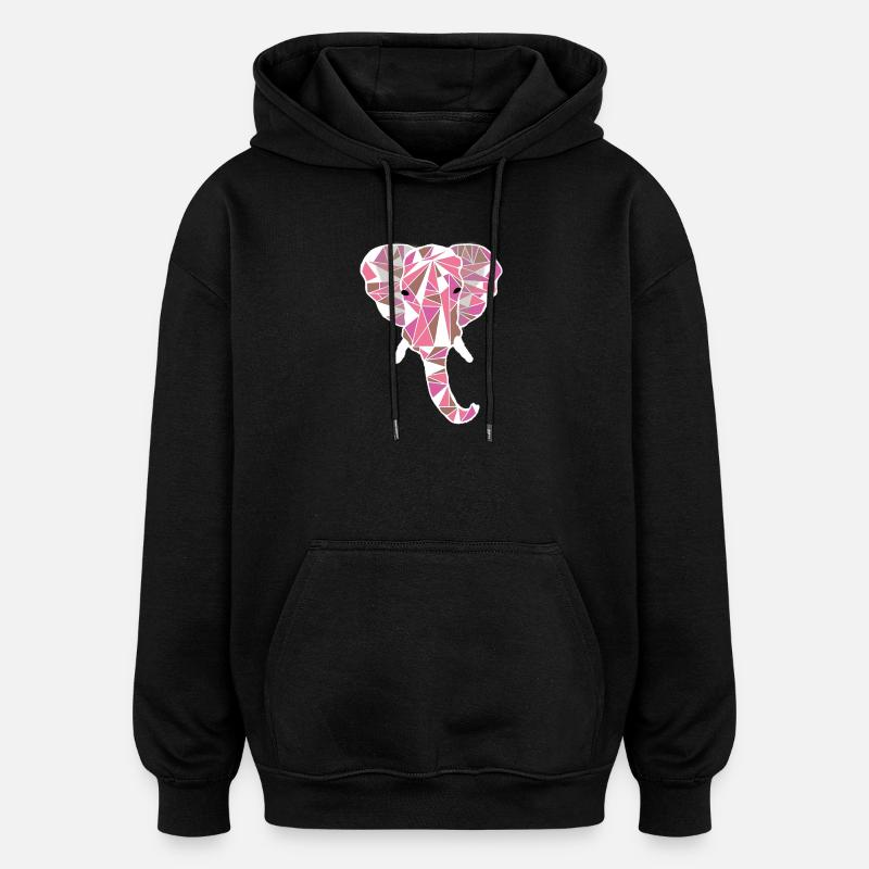 tête d’éléphant rose - Sweat à capuche oversize unisexe - noir