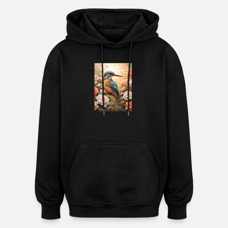 Eisvogel im Blütenmeer - Oversized Unisex Hoodie - Schwarz