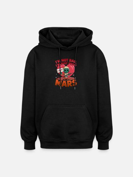 Martian Love Alien Cartoon Design - Oversized Unisex Hoodie - black
