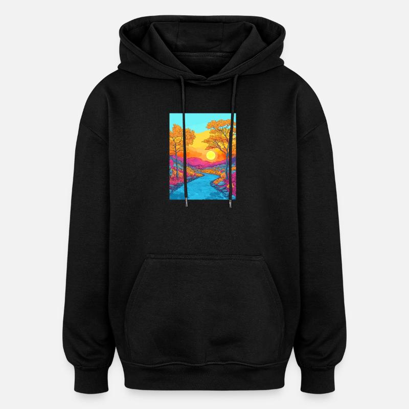 Lebendige Herbstlandschaftsszene - Oversized Unisex Hoodie - Schwarz