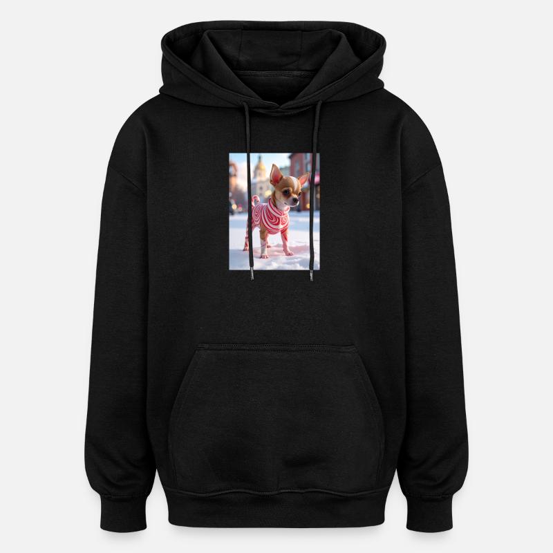 Chihuahua en pull tourbillon rouge - Sweat à capuche oversize unisexe - noir