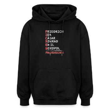 Funkalphabet-Friedrich Ida Cäsar Kaufmann Emil... - Oversized Unisex Hoodie - Schwarz - Vorne - Noah (186cm)