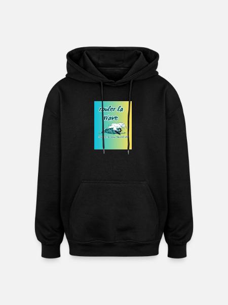 Teal_Illustrated_Wave - Sweat à capuche oversize unisexe - noir