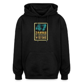 Weisheit 47 - Oversized Unisex Hoodie - Schwarz - Vorne - Noah (186cm)