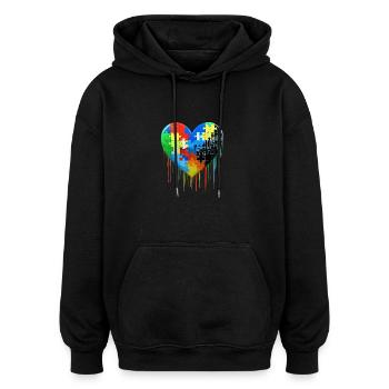 Autisme Puzzle Coeur - Sweat à capuche oversize unisexe - noir - Devant - Noah (186cm)