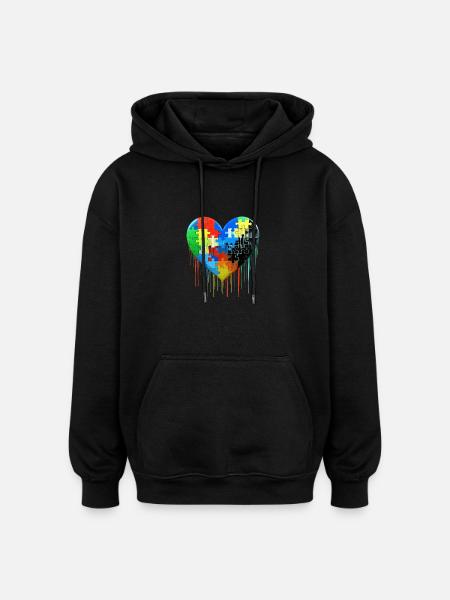 Autism Puzzle Heart - Oversized Unisex Hoodie - black