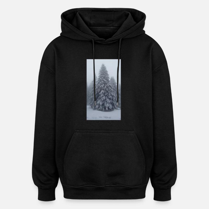 Tannenbaum im Schnee - Oversized Unisex Hoodie - Schwarz