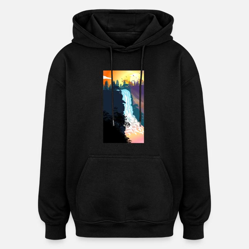 Waterfall Sunset - Oversized Unisex Hoodie - black