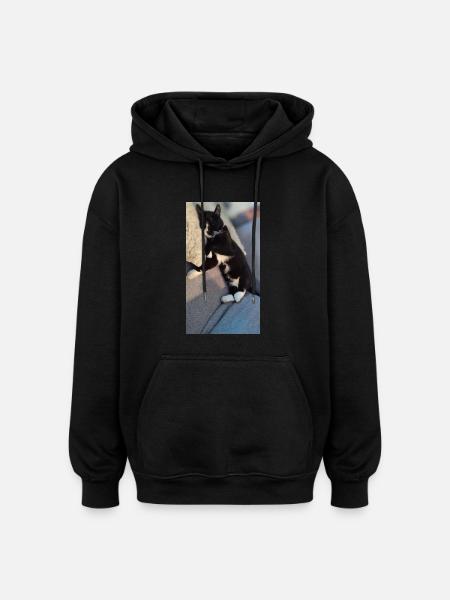 TUXEDO CAT SLEEPING - Oversized Unisex Hoodie - black