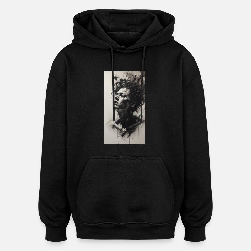 Dessin de charbon de l’émotion - Sweat à capuche oversize unisexe - noir