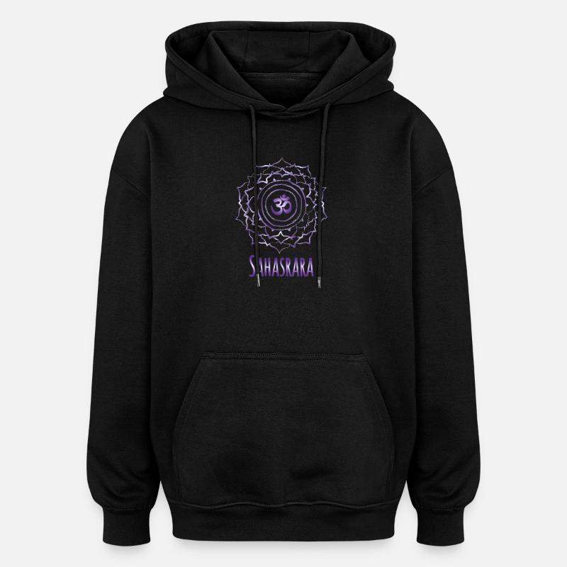 Mandala Om Sahasrara Violet Design - Sweat à capuche oversize unisexe - noir