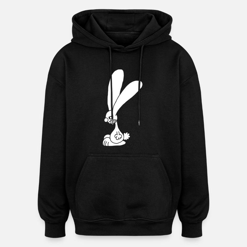 Lapin blanc grognon - Sweat à capuche oversize unisexe - noir