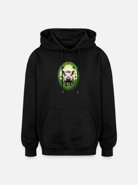Lucky pig with shamrocks - Oversized Unisex Hoodie - black
