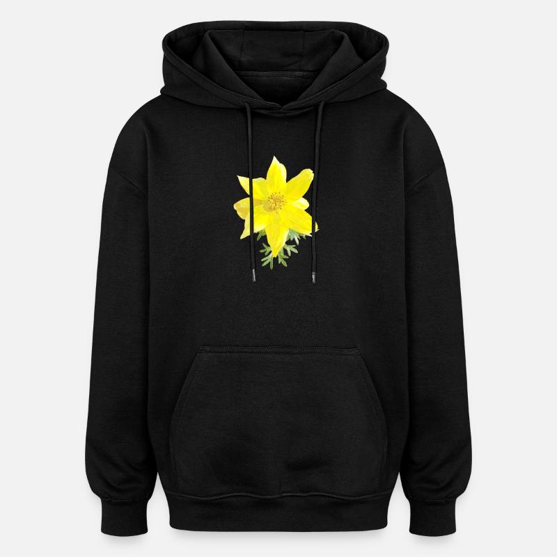 Fleurs jaunes Aquarelle - Sweat à capuche oversize unisexe - noir