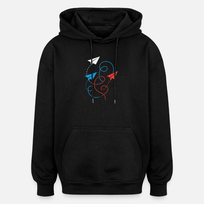avion en papier - Sweat à capuche oversize unisexe - noir